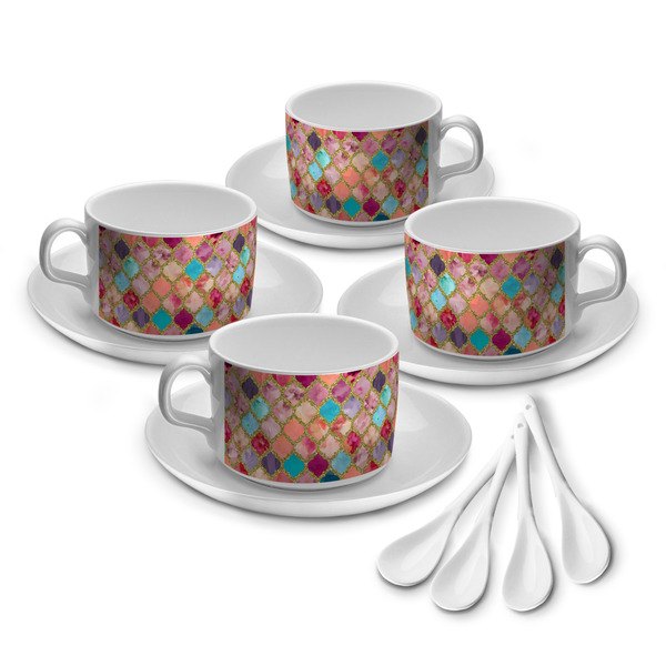 Custom Glitter Moroccan Watercolor Tea Cup - Set of 4
