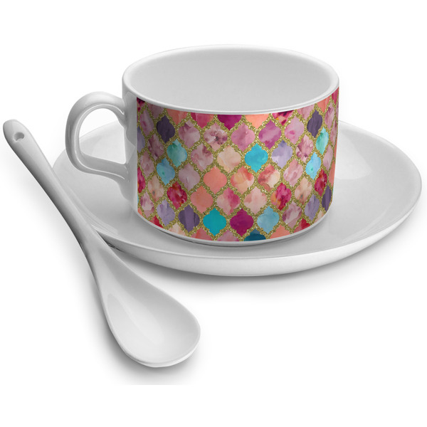 Custom Glitter Moroccan Watercolor Tea Cup