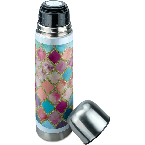 Glitter Moroccan Watercolor Thermos - Lid Off