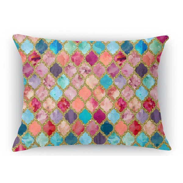 Custom Glitter Moroccan Watercolor Rectangular Throw Pillow Case