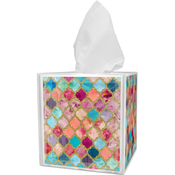 Custom Glitter Moroccan Watercolor Tissue Box Cover