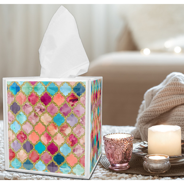 Glitter Moroccan Watercolor Tissue Box - LIFESTYLE