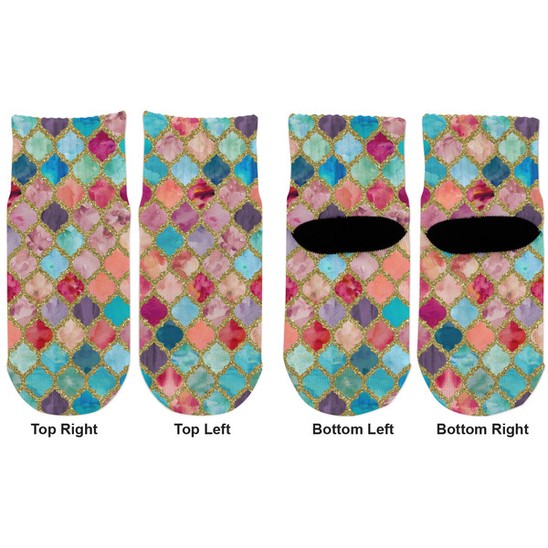 Glitter Moroccan Watercolor Toddler Ankle Socks - Double Pair - Front and Back - Apvl