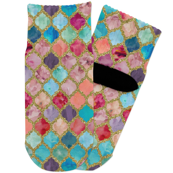 Custom Glitter Moroccan Watercolor Toddler Ankle Socks