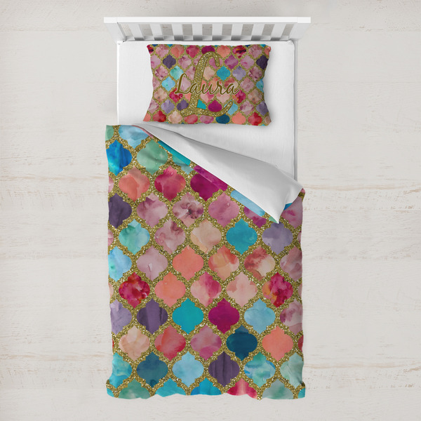 Custom Glitter Moroccan Watercolor Toddler Bedding