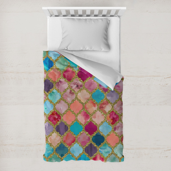 Custom Glitter Moroccan Watercolor Toddler Duvet Cover