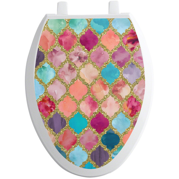 Glitter Moroccan Watercolor Toilet Seat Decal Elongated