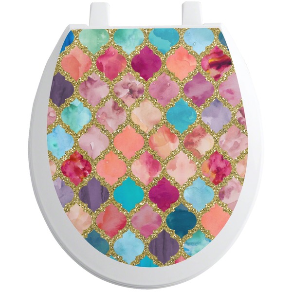 Custom Glitter Moroccan Watercolor Toilet Seat Decal - Round