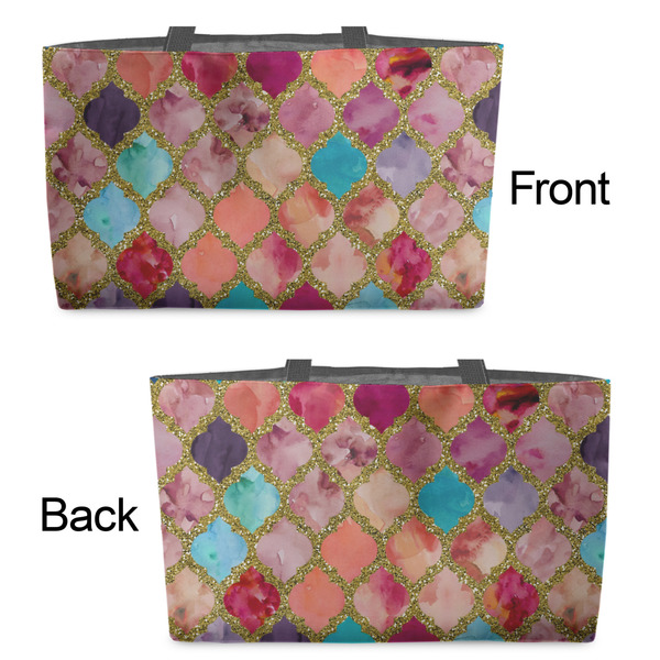 Glitter Moroccan Watercolor Tote w/Black Handles - Front & Back Views