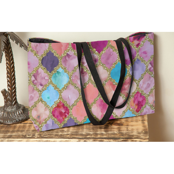 Glitter Moroccan Watercolor Tote w/Black Handles - Lifestyle View