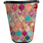Glitter Moroccan Watercolor Waste Basket - Single Sided (Black)