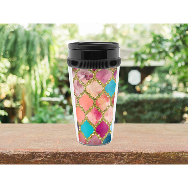 Glitter Moroccan Watercolor Travel Mug Lifestyle (Personalized)