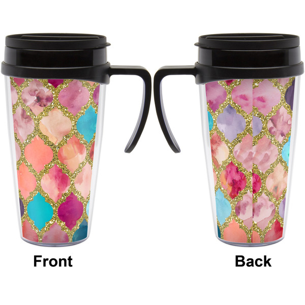 Glitter Moroccan Watercolor Travel Mug with Black Handle - Approval