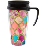 Glitter Moroccan Watercolor Acrylic Travel Mug with Handle