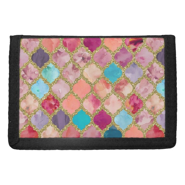 Custom Glitter Moroccan Watercolor Trifold Wallet