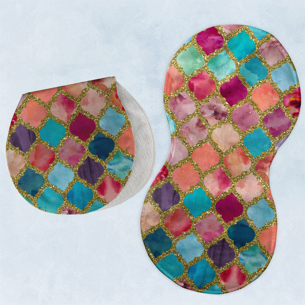 Custom Glitter Moroccan Watercolor Burp Pads - Velour - Set of 2