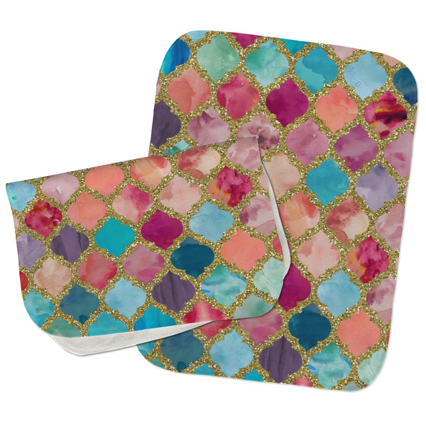 Custom Glitter Moroccan Watercolor Burp Cloths - Fleece - Set of 2