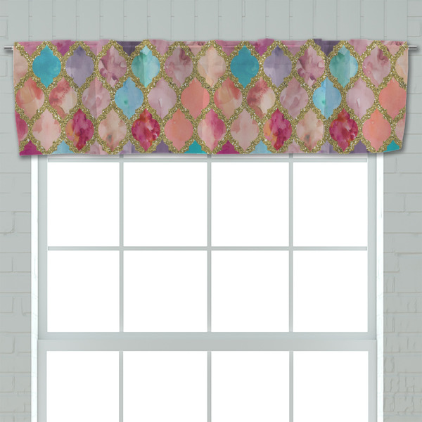 Glitter Moroccan Watercolor Valance - Closeup on window