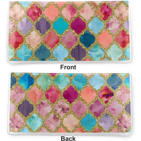 Glitter Moroccan Watercolor Vinyl Check Book Cover - Front and Back