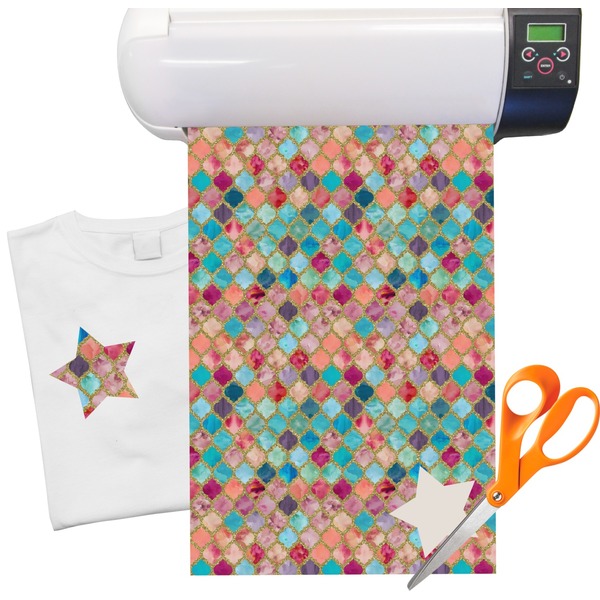 Custom Glitter Moroccan Watercolor Heat Transfer Vinyl Sheet (12"x18")