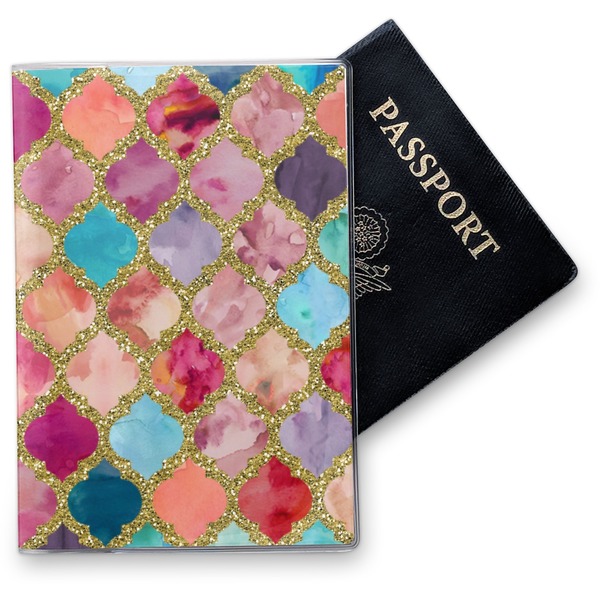 Custom Glitter Moroccan Watercolor Vinyl Passport Holder