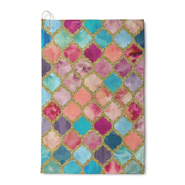 Custom Glitter Moroccan Watercolor Waffle Weave Golf Towel