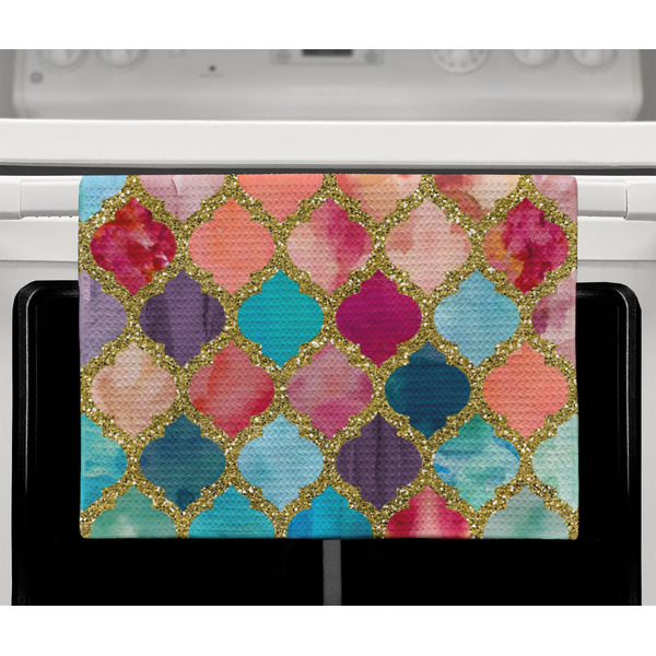 Glitter Moroccan Watercolor Waffle Weave Towel - Full Color Print - Lifestyle2 Image