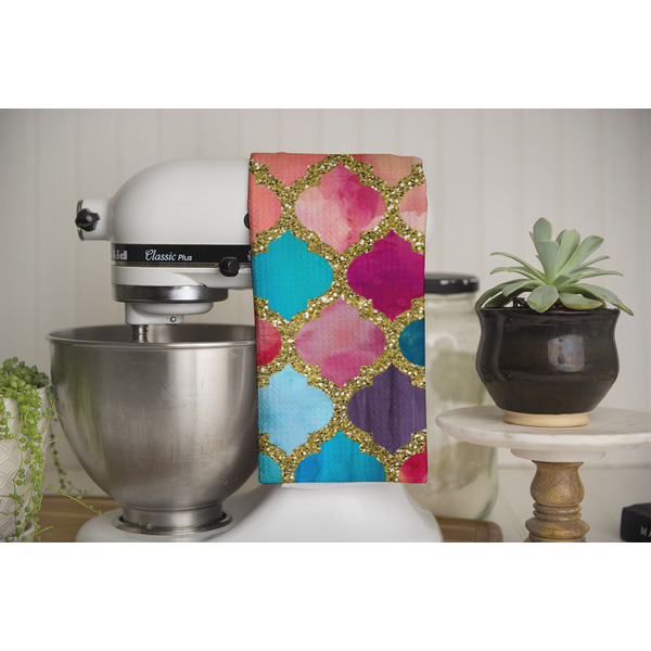Glitter Moroccan Watercolor Waffle Weave Towel - Full Color Print - Lifestyle Image