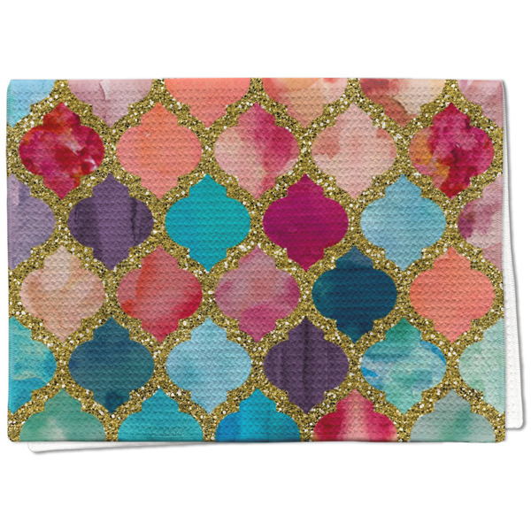 Custom Glitter Moroccan Watercolor Kitchen Towel - Waffle Weave