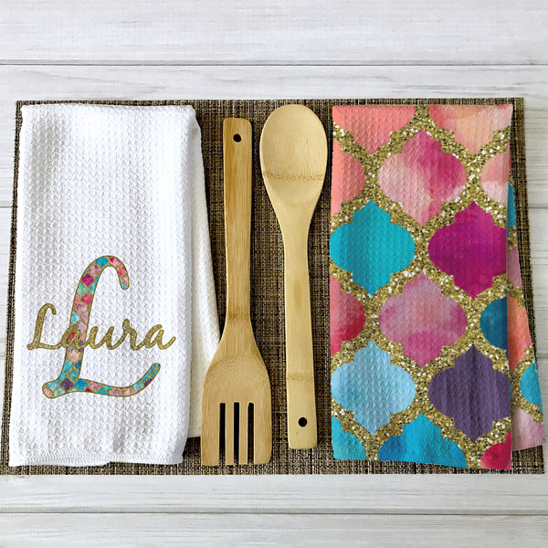 Glitter Moroccan Watercolor Waffle Weave Towels - 2 Print Styles