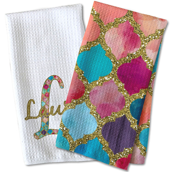 Glitter Moroccan Watercolor Waffle Weave Towels - Two Print Styles
