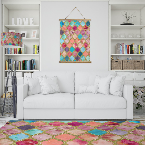 Glitter Moroccan Watercolor Wall Hanging Tapestry - Portrait - IN CONTEXT