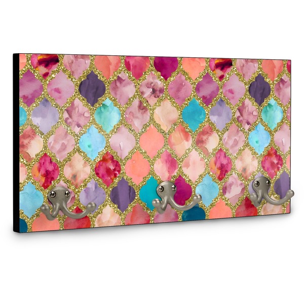 Glitter Moroccan Watercolor Wall Mounted Coat Hanger - Side View