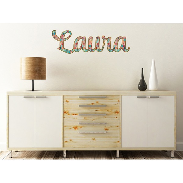 Glitter Moroccan Watercolor Wall Name Decal On Wooden Desk