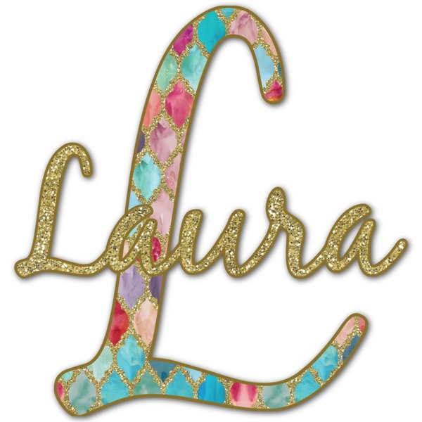 Custom Glitter Moroccan Watercolor Name & Initial Decal - Up to 9"x9"