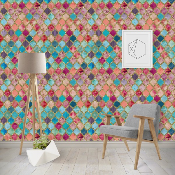 Custom Glitter Moroccan Watercolor Wallpaper & Surface Covering (Peel & Stick - Repositionable)