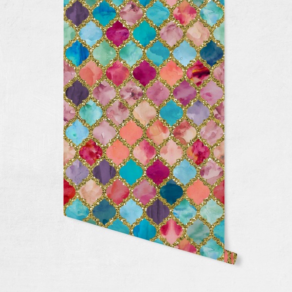 Glitter Moroccan Watercolor Wallpaper on Wall