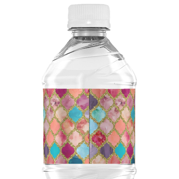 Glitter Moroccan Watercolor Water Bottle Label - Back View
