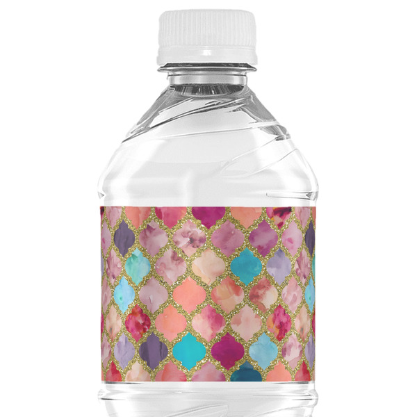 Custom Glitter Moroccan Watercolor Water Bottle Labels - Custom Sized