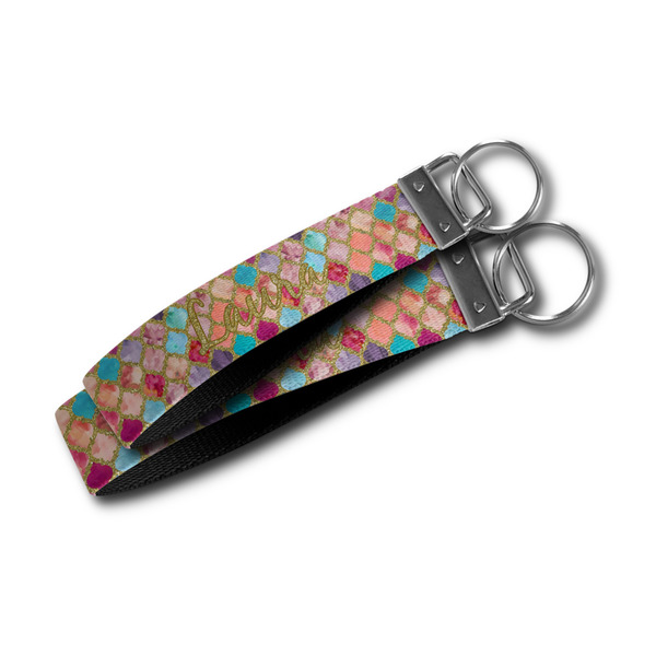Glitter Moroccan Watercolor Webbing Keychain FOBs - Size Comparison