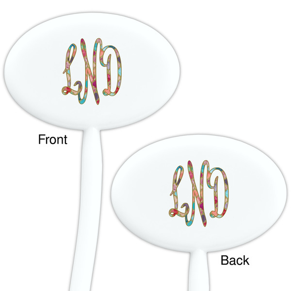 Glitter Moroccan Watercolor White Plastic 7" Stir Stick - Double Sided - Oval - Front & Back