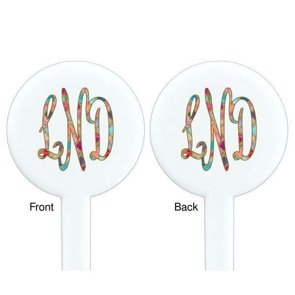 Glitter Moroccan Watercolor White Plastic 7" Stir Stick - Double Sided - Round - Front & Back