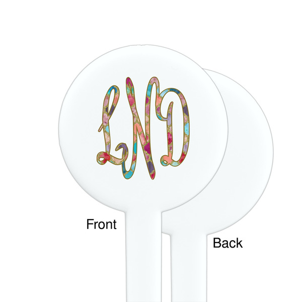 Glitter Moroccan Watercolor White Plastic 7" Stir Stick - Single Sided - Round - Front & Back