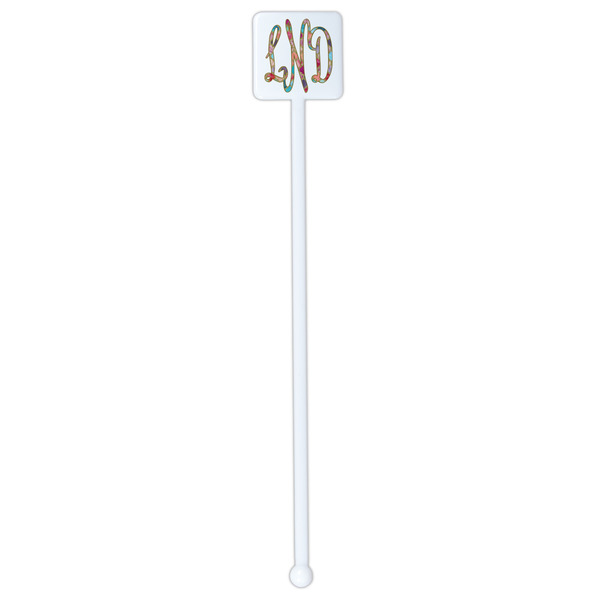 Glitter Moroccan Watercolor White Plastic Stir Stick - Double Sided - Square - Single Stick