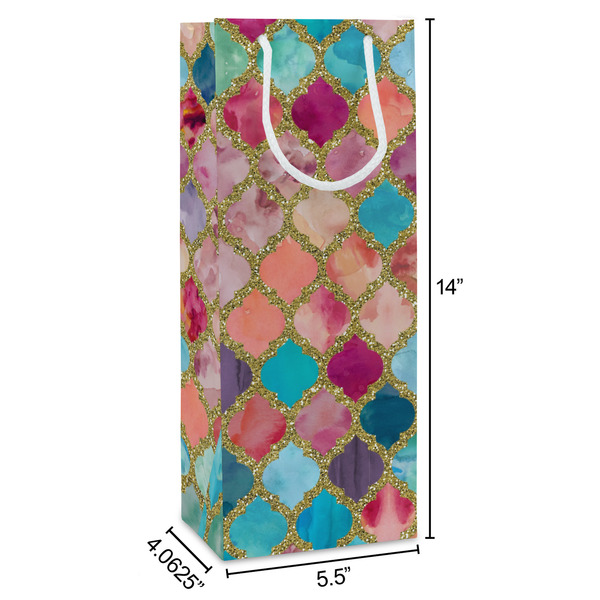 Glitter Moroccan Watercolor Wine Gift Bag - Dimensions
