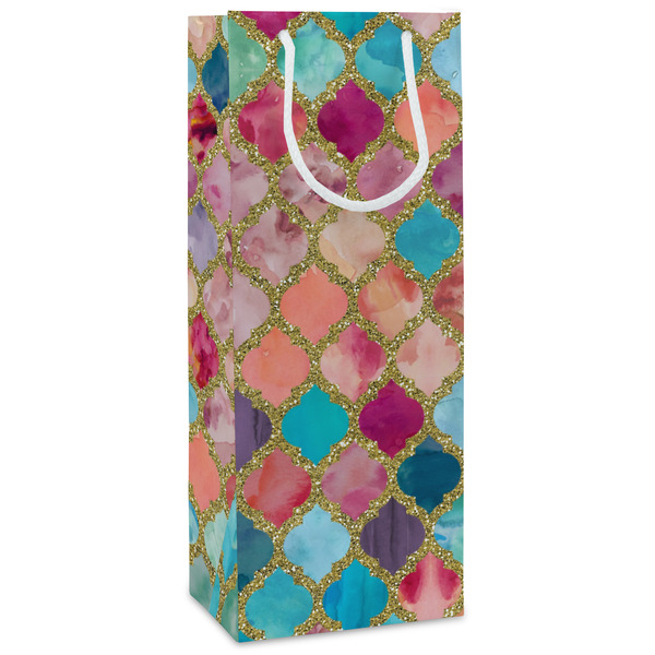 Custom Glitter Moroccan Watercolor Wine Gift Bags
