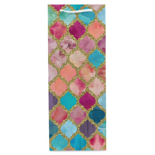 Glitter Moroccan Watercolor Wine Gift Bag - Matte - Front