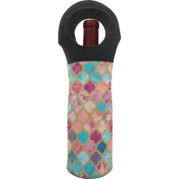 Custom Glitter Moroccan Watercolor Wine Tote Bag