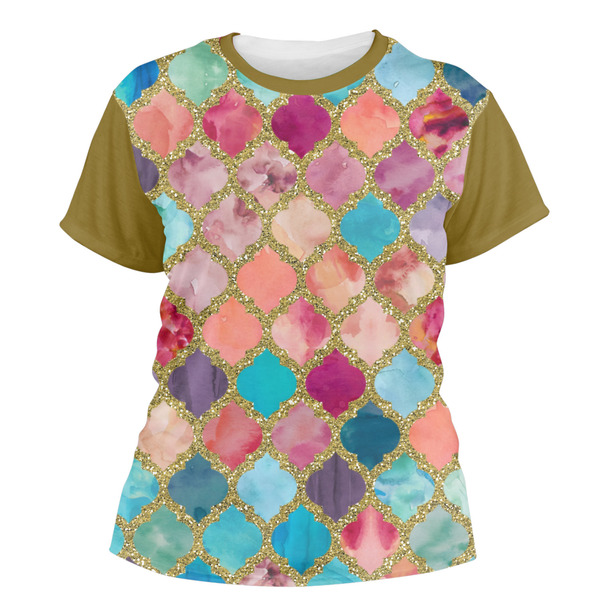 Custom Glitter Moroccan Watercolor Women's Crew T-Shirt - X Large