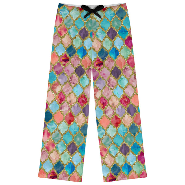 Custom Glitter Moroccan Watercolor Womens Pajama Pants - XL